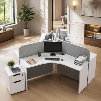 WESOME 3 Person Office Workstation Desk with Locking Mobile Pedestal, Office Cubicle Desk with Drawers and Cabinet