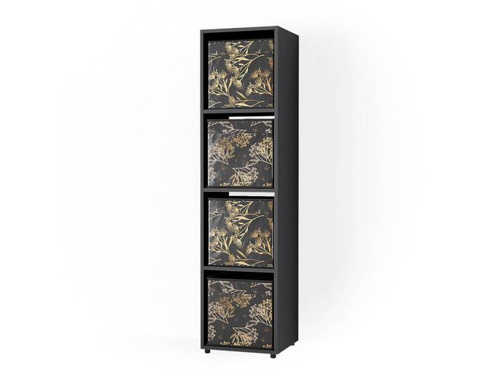 Vicco Raumteiler Ludus Schwarz 142.5 x 36.2 cm mit 2 Faltboxen opt.1, Holzwerkstoff, Rechteckig, 142.5x36.2x33 cm, Wohnzimmer, Raumteiler & Paravents, Raumteiler