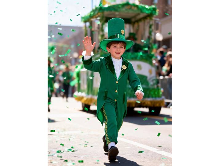 Nouveau costume de la Saint-Patrick pour enfants, costume de lutin vert pour garçons avec chapeau et épinglette trèfle à quatre feuilles, tenue de défilé