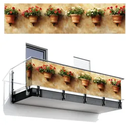 BALKON-SICHTSCHUTZ Blumentöpfe - Wand - Vintage Deko XXL 500x120 cm