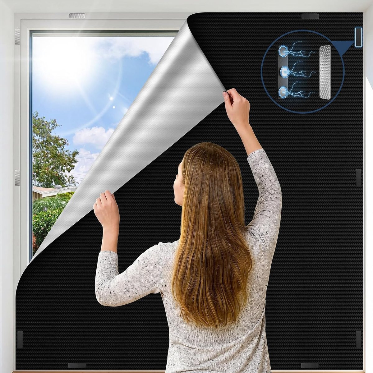 ShopVlot Magnetisch Verduisterend Rolgordijn voor Vensters, 200 x 145 cm, Zwart