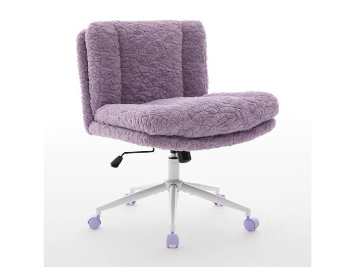 DREHSTUHL 63 cm Violett Kunstfell – Höhenverstellbarer Polsterstuhl mit 360° Drehfunktion Modern