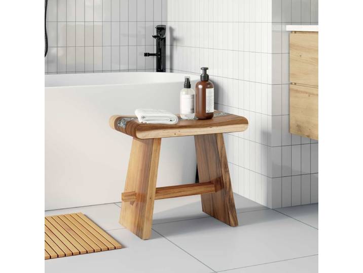 Tabouret de douche naturel 50 x 30 x 44 cm en bois de suar massif