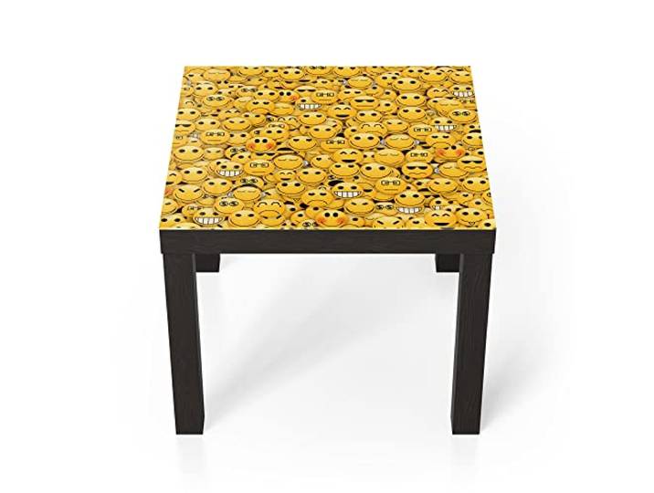 DEQORI Glastisch schwarz klein 55x55 cm Motiv Vielzahl von Smileys ausgefallener Beistelltisch aus Glas Hochglanz Couchtisch fürs Wohnzimmer moderner Couch Tisch mit Design