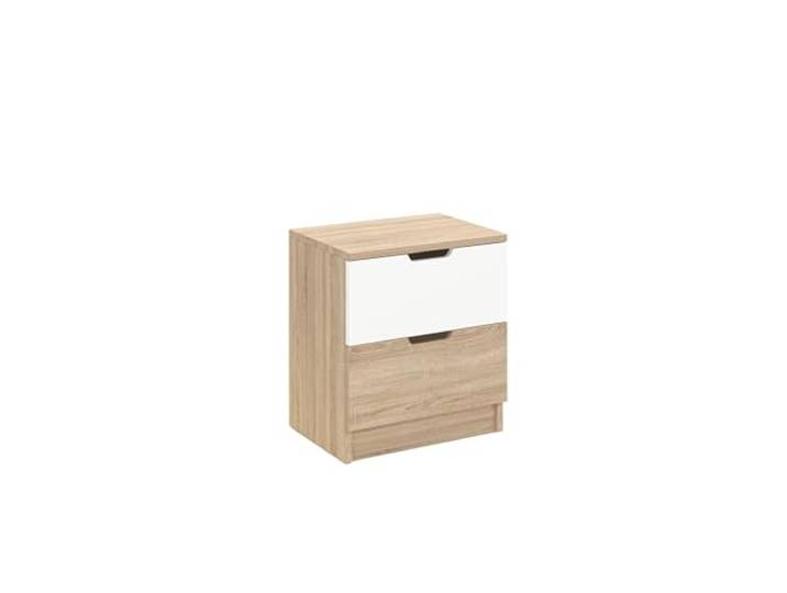 Hanah Home Moderner Nachttisch, Sonomo Eiche & Weiß, 45 x 50 x 33 cm 100% melaminbeschichtete Spanplatte, 18 mm stark Stilvolles skandinavisches Design