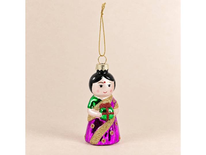 Weihnachtsschmuck, indische Puppe, aus mehrfarbigem Glas