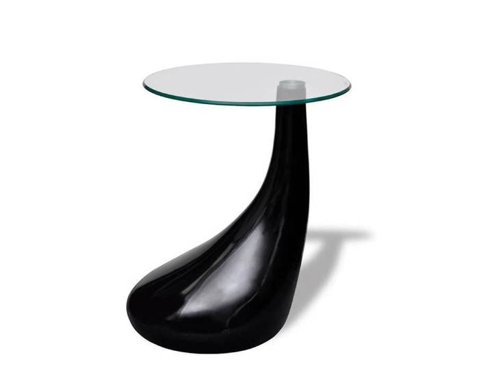 Remise Petite table Support - Noir - Table basse avec dessus de table - en verre - rond - Noir brillant_ccy74r