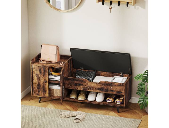 HOMCOM Banc à Chaussures Industriel avec Rangement Marron 127 cm