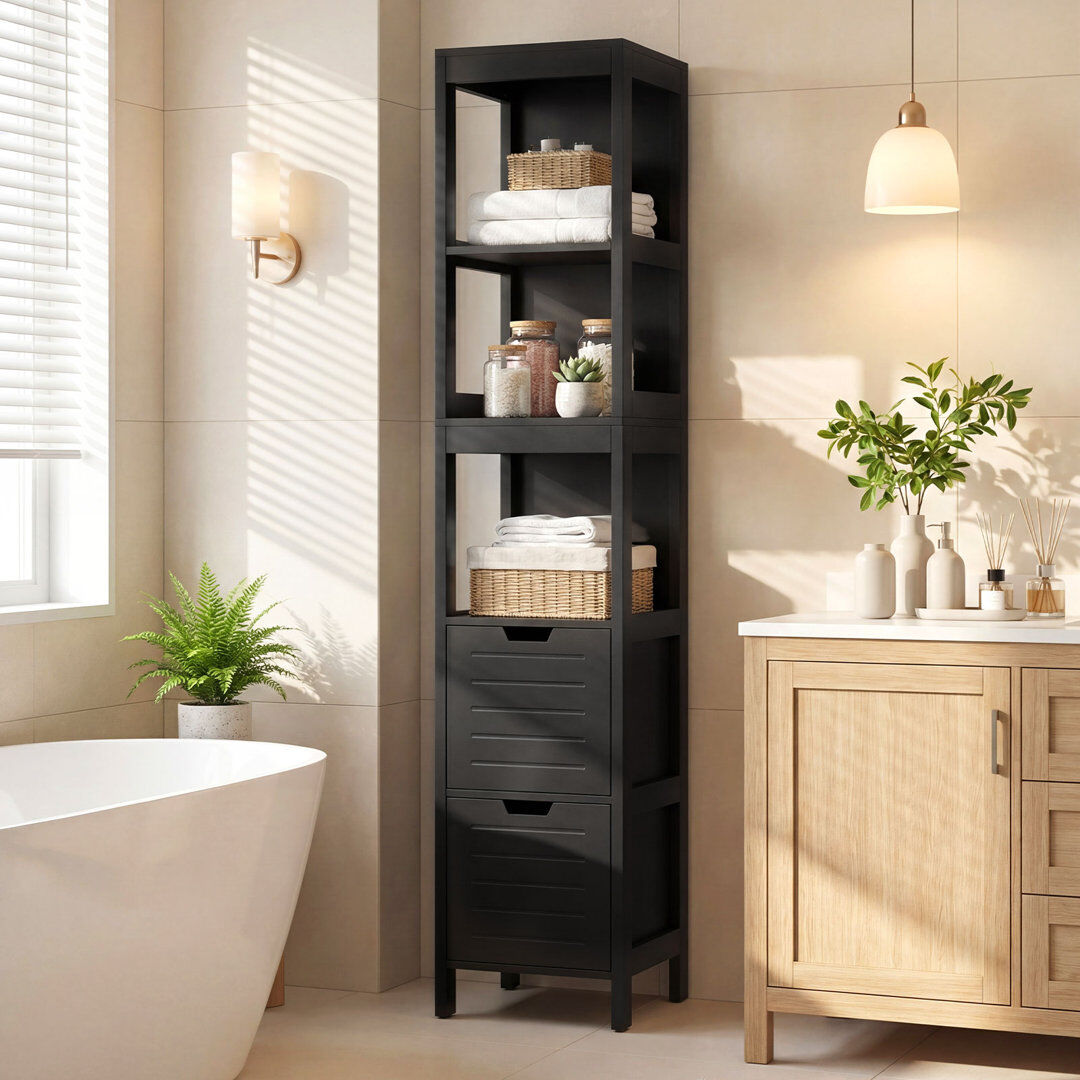 Brayden Studio Freestanding Bathroom Cabinet Black 144.5cm H X 30cm W X 30cm D