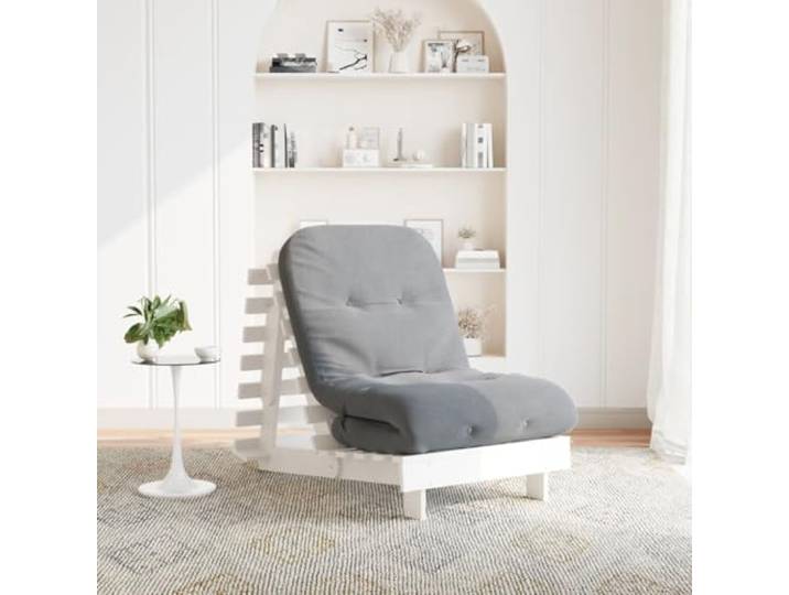 APXESS Futon Schlafsofa mit Matratze, Kiefer Massivholz, Weiß, 70x206cm Verstellbare Rückenlehne, Platzsparend klappbar, Vielseitig nutzbar