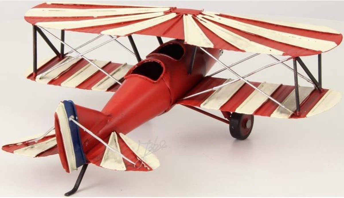 MadDeco Dubbeldekker blikken vliegtuig WWI rood wit