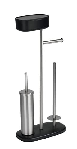 Wenko Rivazza Staande WC-set met borstel en toiletrolhouder, RVS zwart, B: 17 cm, D: 32 cm, H: 72,5 cm