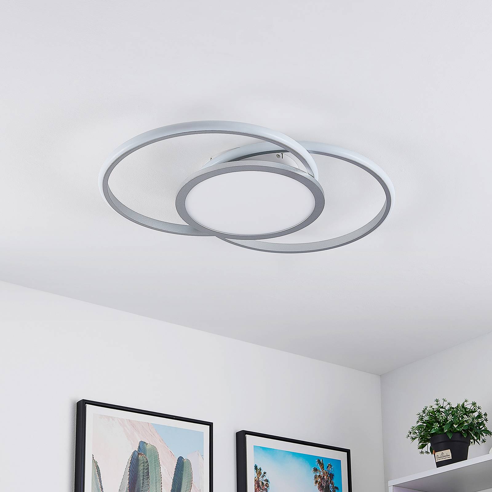 Lampa sufitowa LED Senne Lucande, możliwość ściemniania, aluminiowy / szary / cynkowy, kuchnia, metal, nowoczesny