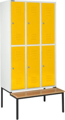 Schäfer Shop Select Kleiderspind, mit Sitzbank, 3x2 Abteile, 400mm, Zylinderschloss, Tür gelb