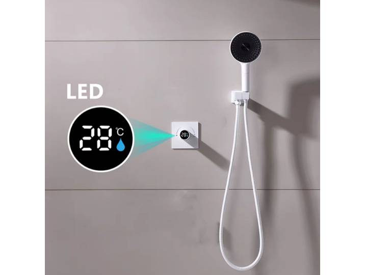 Affichage de la température pas de salle de bains électrique robinet de douche blanc système de robinet de douche dissimulé mélangeur de baignoire avec douche à main bain