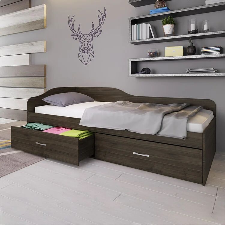 garneroarredamenti Letto singolo 90x200cm con cassettoni noce Beccaria