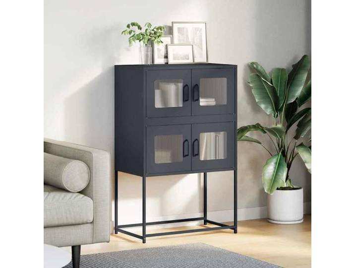 (16022)Meuble rangement - Buffet haut - contemporain - anthracite 68x39x107 cm acier poid:19.51 kg