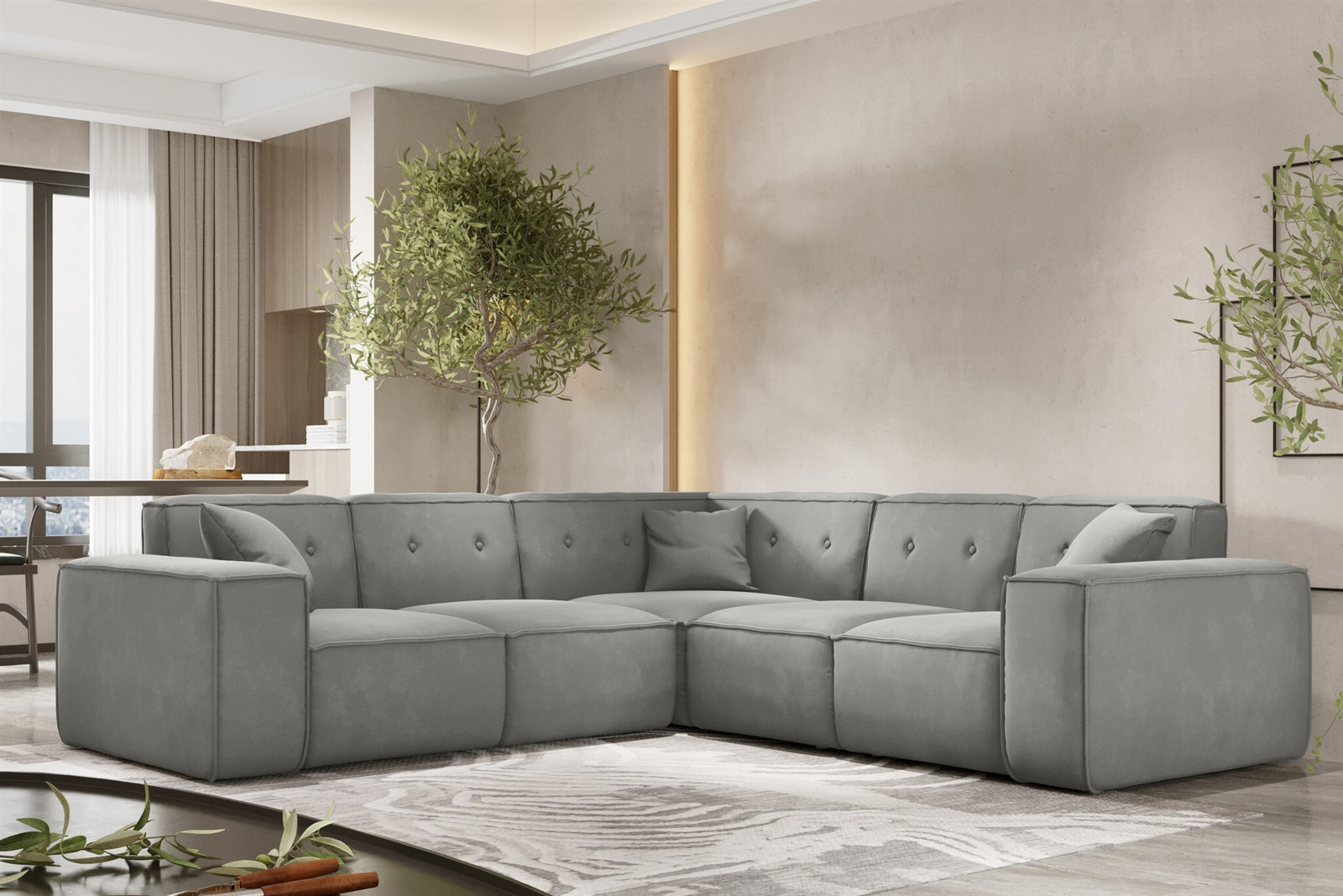 Designbank Cesina Designersofa met Opera Velvet stof in steingrijs