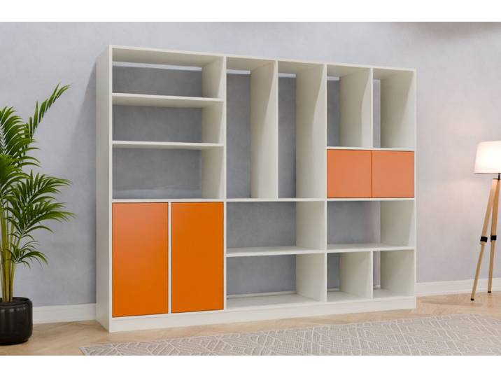 Raumteiler Regal nach Maß - RAL 2011 Tieforange - 195x250x50cm - Individuell konfigurieren