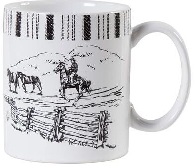 Paseo Road by HiEnd Accents Paseo Road Ranch Life Black and White Western Rustic 4 Piece Ceramic Mug Set