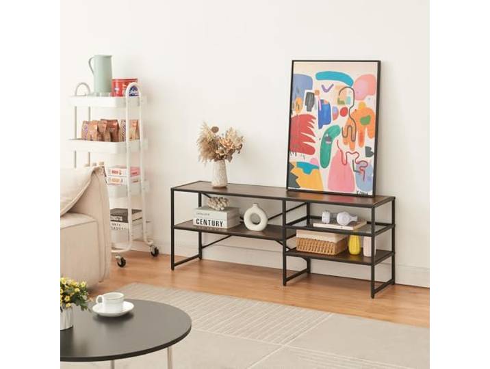[en.casa] TV Schrank Västiarharg Lowboard mit 3 Ablagen TV Board offen 120 x 30 x 46 cm TV Rack Fernsehtisch TV Tisch Metallgestell Schwarz/Walnussoptik