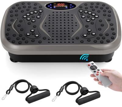 Modern Home Fixes Vibration Plate Exercise Machine With Loop Bands For Full Body Home Workouts dark Grey