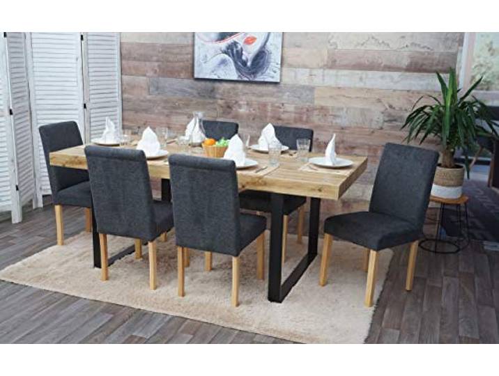 Mendler 6er-Set Stuhl Littau - Textil, anthrazitgrau, helle Beine Küchenstuhl, Esszimmerstuhl