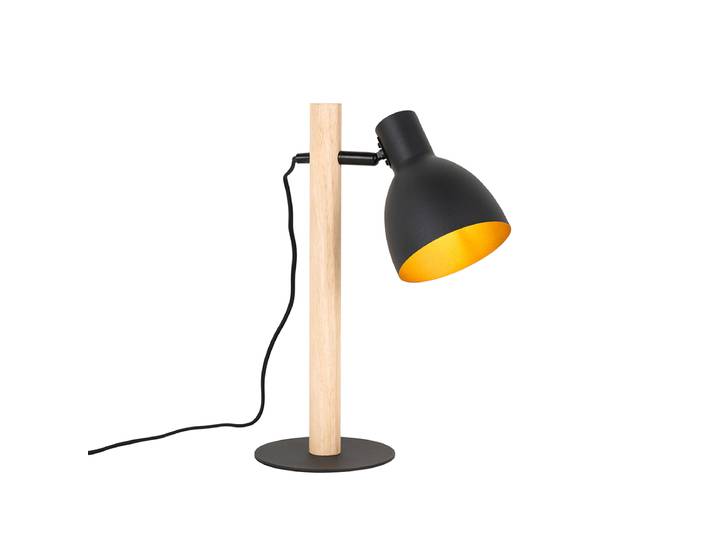 Lampe de table rustique noire avec bois - Flint