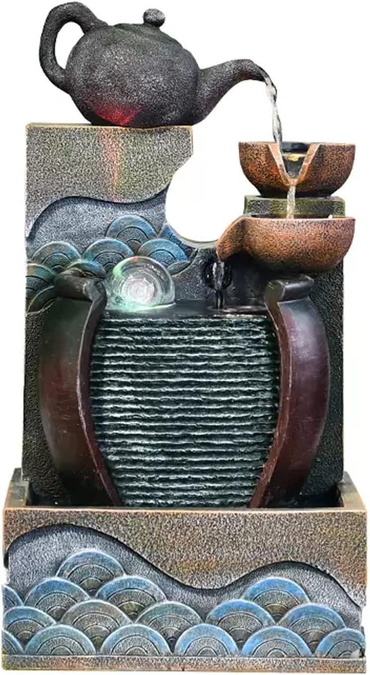 Tragbarer Tischbrunnen aus Kunstharz mit Tauchpumpe für Zen-Meditation