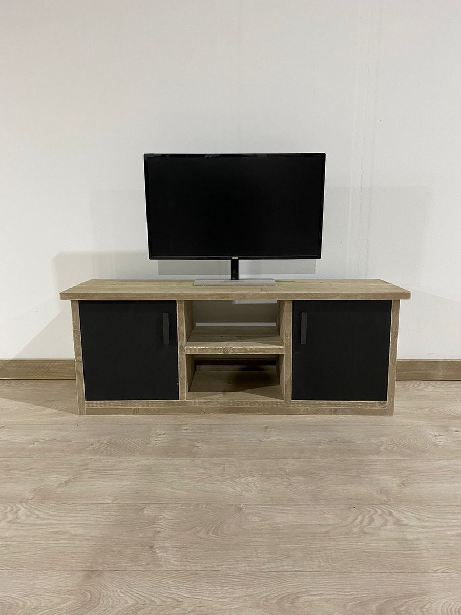Industrieel Tv Meubel Three van Steigerhout voor de woonkamer, Breedte: 140 cm