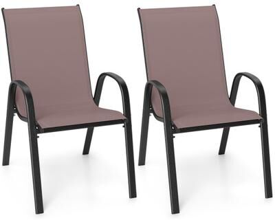 Costway Set of 2 Stackable Patio Dining Chairs Set with Armrest-Brown