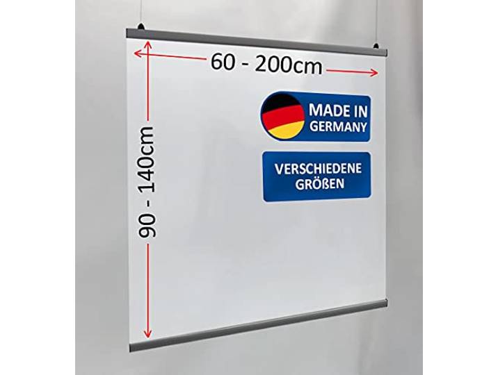 MyMaxxi Deckenhänger Spuckschutz Folie 200x100cm mit Alu-Klemmschiene Schutz Wand hängend Spritzschutz Abtrennwand Ladentheke Spuckschutz Deckenhänger