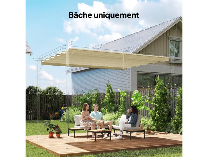 Outsunny Toile Toit Pergola Rétractable 4x3m Crème