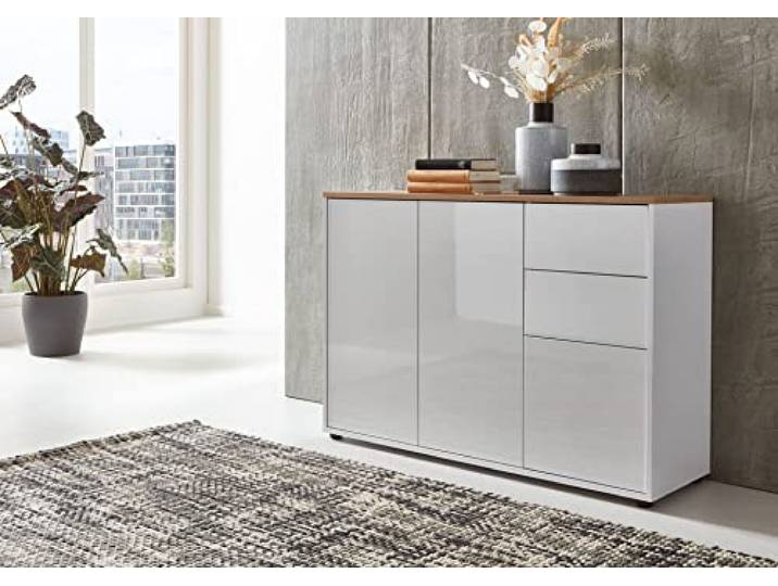 BMG Möbel Kommode »Mailand 10 Artisan« (in Weiß-Oberboden Artisan Eiche/Hochglanz Weiß), Schubladenkommode Anrichte Sideboard