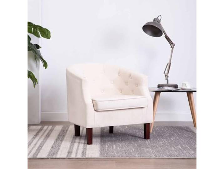Sessel, Beige, Polyestergewebe, mit Holzfüßen, für Wohnzimmer und Gepolsterte Sitzfläche aus dickem Schaumstoff, Knopfpolsterung, geschwungene Armlehnen, vielseitige Verwendung im