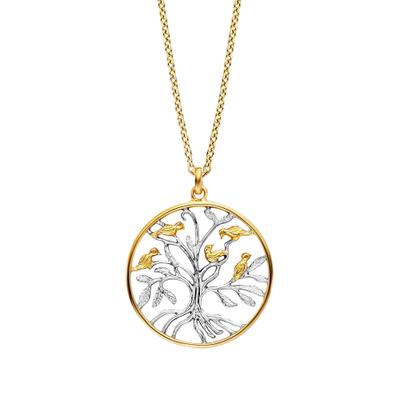 Kette mit Anhänger JULIE JULSEN "925/- Sterling Silber rhodiniert teils vergoldet Lebensbaum", bunt (mehrfarbig), Halsketten, Damen, 60cm, Silber 925 (Sterlingsilber), L: 60, glänzend