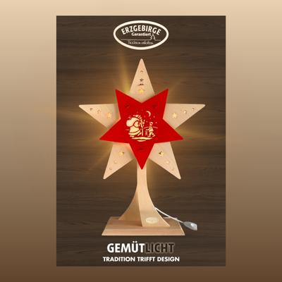 Dekostern WEIGLA "LED Knecht Ruprecht, Dekoleuchte aus Holz, NATUR-ROT", rot (natur, rot), B:30,5cm H:42cm T:6cm, Holzwerkstoff, Dekosterne
