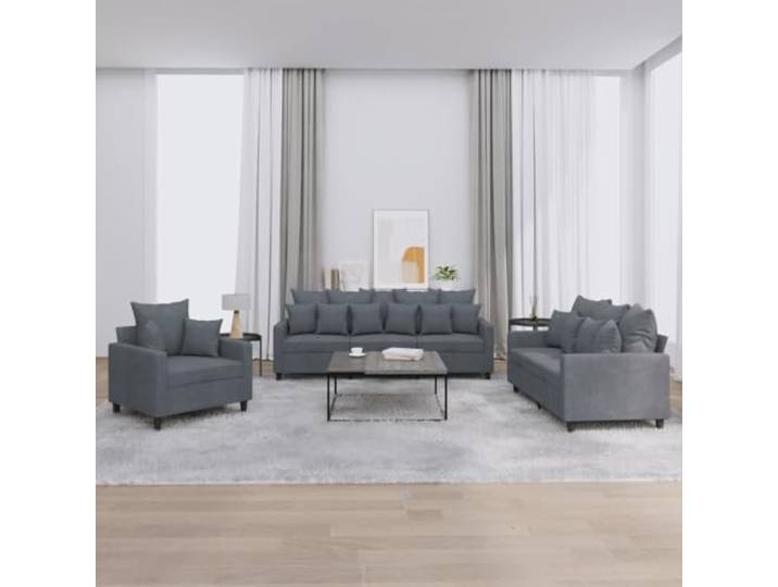 HEFZGDB 3-TLG. Sofagarnitur mit Kissen Dunkelgrau Samt – Weiches Samtsofa mit robustem Gestell, strapazierfähige Polsterung und stabile Metallkonstruktion ideal