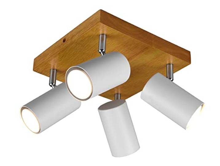 Trio Leuchten Deckenleuchte Marley 812400431, Metall Weiß matt, Holz, exklusiv 4x GU10