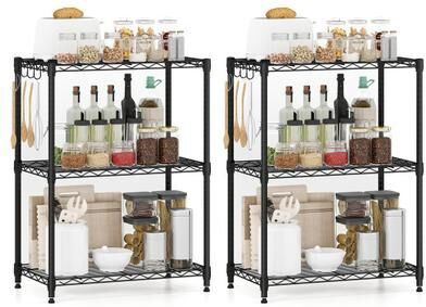 Costway 3-Tier Metal Storage Shelving Unit Set of 2 with V-Shaped Wire Rack-Black
