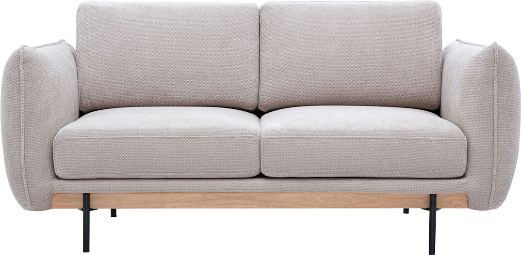 Miliboo Design-Sofa 2-Sitzer aus beigefarbenem Chenille-Stoff und schwarzem Metall TODD