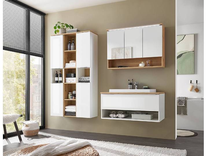 Meuble sous-vasque type A 100cm Blanc/Blanc brillant