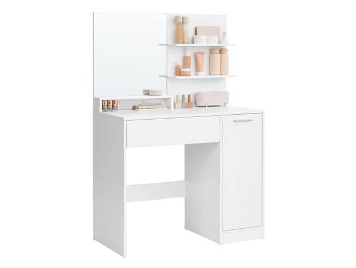VASAGLE Kailyn Collection - Coiffeuse avec Miroir\, Compartiment avec 2 Étagères Réglables\, 1 Tiroir\, 2 Étagères\, Coin Beauté\, Style Moderne\, Blanc RDT119W01