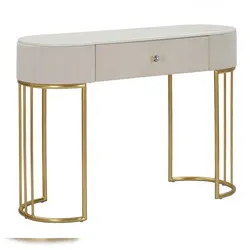 Mauro Ferretti Montpellier Crema Glam Konsolentisch – Vergoldetes Metallgestell mit Marmorimitat-Platte und cremefarbenem Stoffbezug, 100 x 40 x 75 cm – Elegante Möb