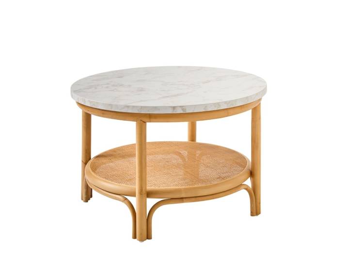 Table basse rotin d70 plateau blanc