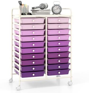 Costway 20 Drawers Rolling Storage Cart Studio Organizer-Purple