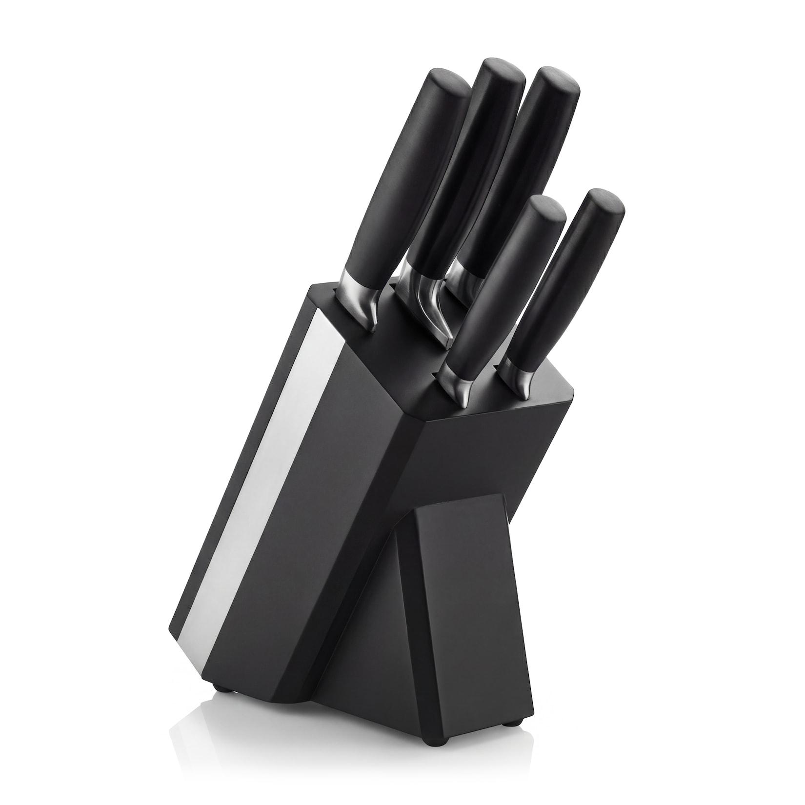 Arendo Messerblock, 5-teilig mit Holzblock & Messern aus Edelstahl, ergonomische Griffe, schwarz