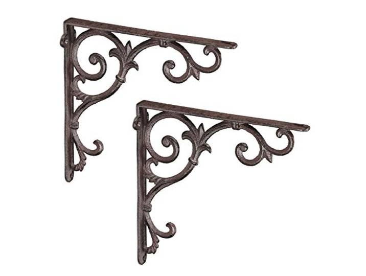 Relaxdays Équerre étagère Murale\, Lot de 4\, Ancien\, Support en Fonte de Fer\, Ornements baroques\, Marron