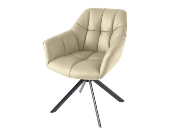 Riess Ambiente Stuhl Papillon - beige - Echtleder Metall Auto-Return Esszimmerstuhl, Gestell: schwarz, mit Armlehne, drehbar, Auto-Return-Funktion, pflegeleichte Oberfläche