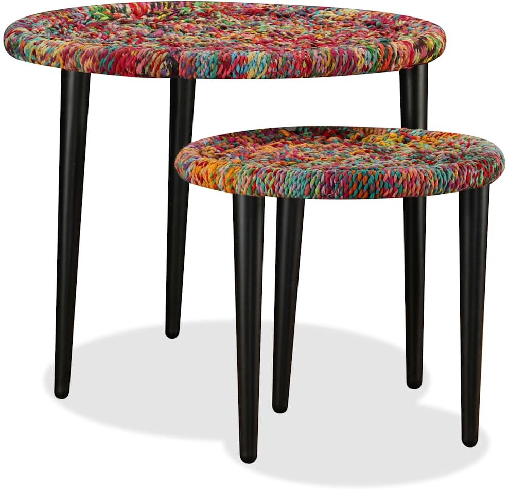 vidaXL Table basse 2 pcs Détails tissés chindi Multicolore